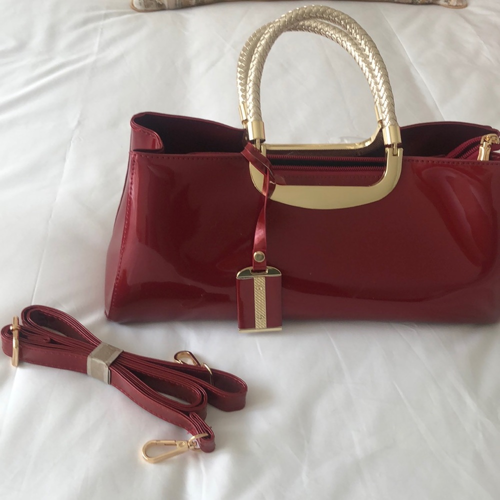 PU faux patent red purse